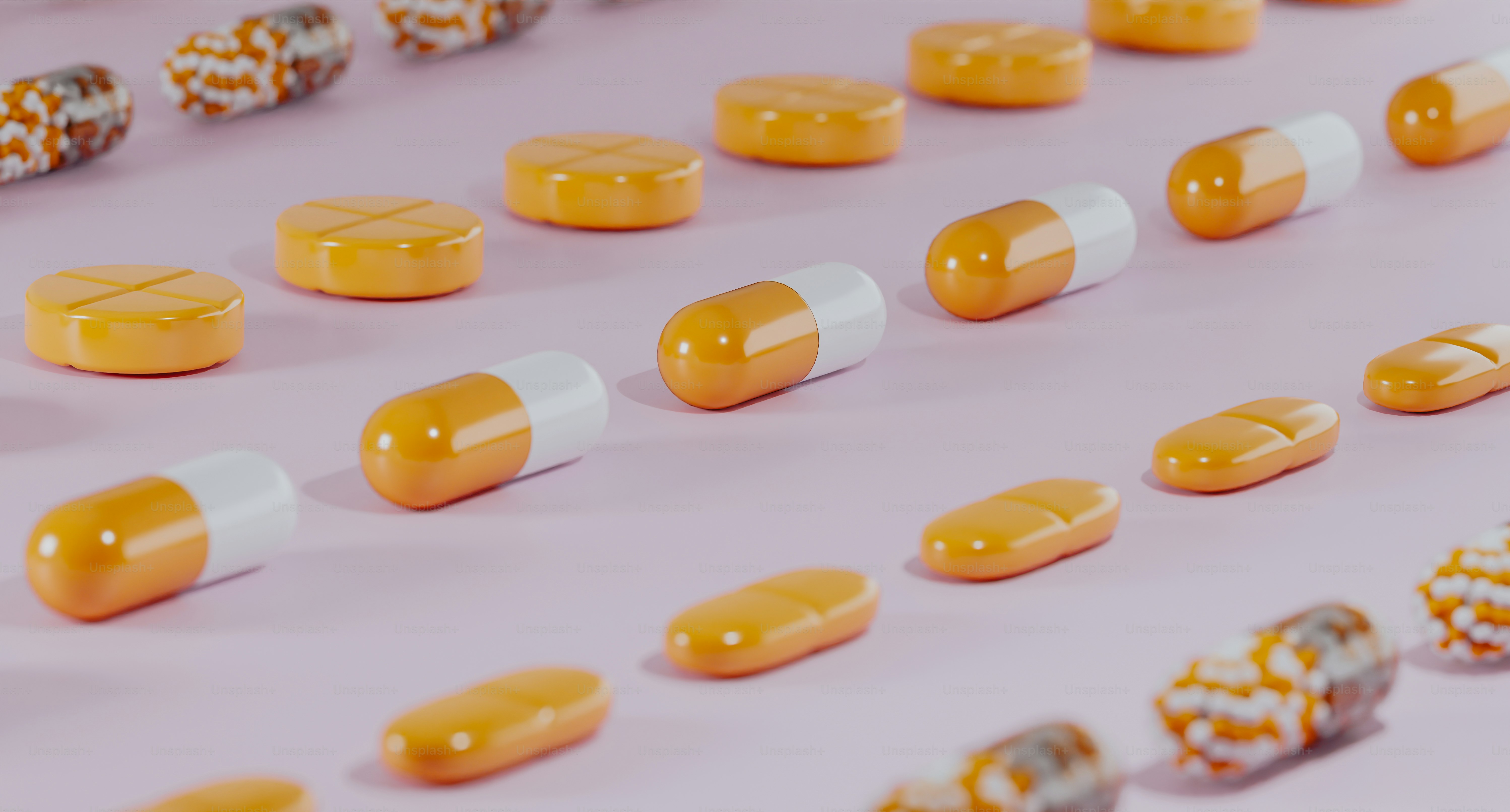 a group of pills sitting on top of a table